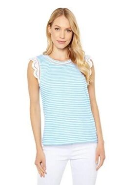 Lilly Pulitzer Light Blue & White Striped Lace-Trim Tank